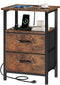 Vagusicc Nightstand with Charging Station, Small Night Stand with Fabric Drawers for