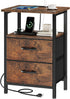 Vagusicc Nightstand with Charging Station, Small Night Stand with Fabric Drawers for