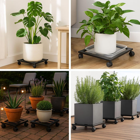 DEELF OUTLET 1 Packs 12 inches Large Metal Plant Caddy with PU Wheels Square Planter Dolly Pot Mover Rollers Wrought