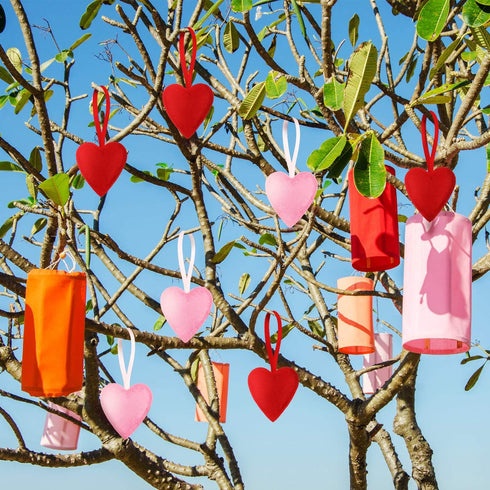 24 Pack Felt Heart Ornaments, Pink & Red Hanging Decorations for Christmas & Valentine's Day