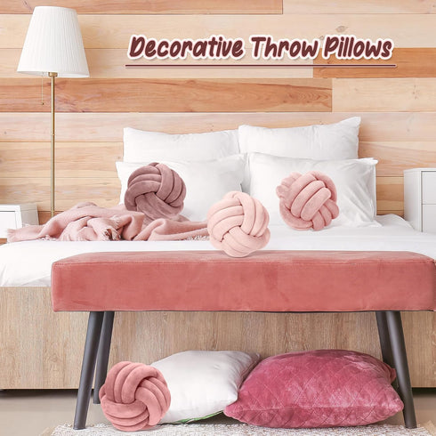 4 8.7 Inches Yerliker Pcs Knot Pillow Ball, Soft Home Decorative Round Throw Pillow Handmade Knotted Plush Accent