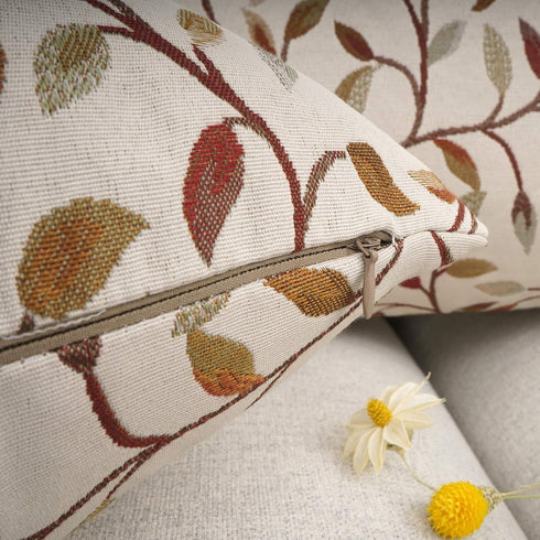 YOUR SMILE Classical Embroidery Jacquard Decorative Throw Pillow Case, Beige Leaf Pattern, 18 x 18 inch