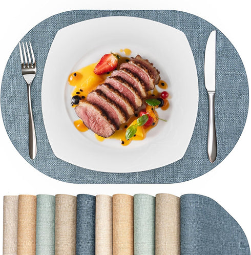 Oval Placemats for Dining Table Set of 2, Washable Leather Table Mats,