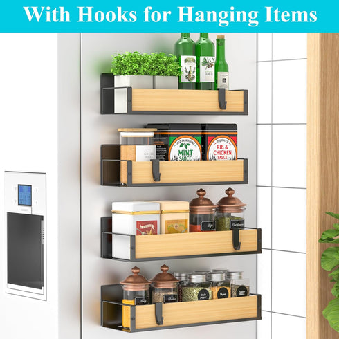 HuggieGems 4 Pack Magnetic Spice Rack Organizer - for Refrigerator & Oven Storage