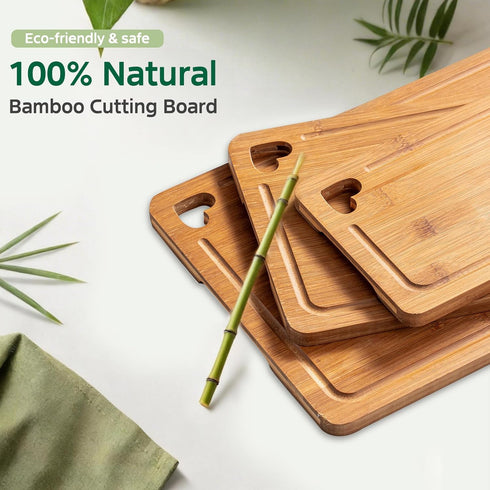 Kitchen(Set 3), Bamboo Cutting Boards for of Wood Cutting Board with Wood Storage Stand, Charcuterie & Chopping Board