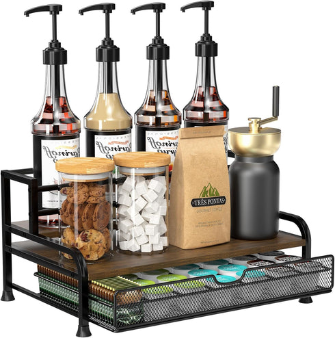 Coffee Syrup Rack Organizer, 3-Tier 8 Bottles Syrup Rack with 35 K