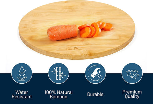 RoyalHouse Natural Bamboo Round Cutting Board for Kitchen, Chopping Boards for Meat & Vegetables, Cheese and Charcuterie Board, Serving Tray, 11.8" Round 0.6" Thick, Pack of 2