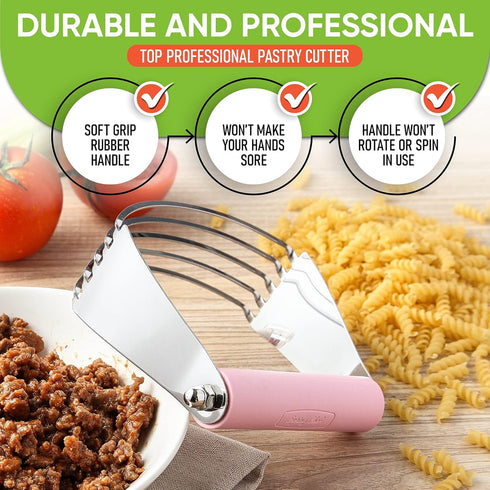 Spring Chef Large Dough Blender for Baking, Professional Stainless Steel Pastry Cutter, Pink Lemonade