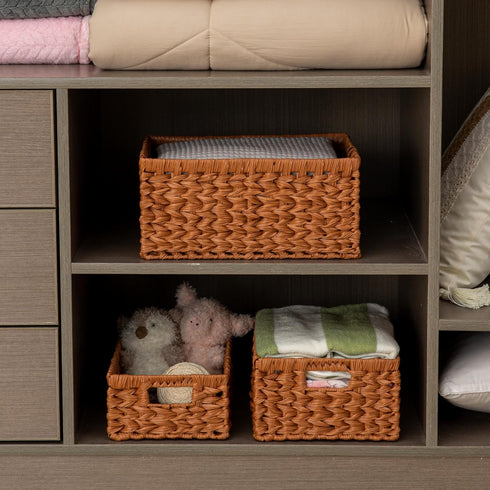 Set of 3 Wicker Storage Baskets with Built-in Handles - Multipurpose Nesting Baskets for Kitchen, Bathroom, Closet