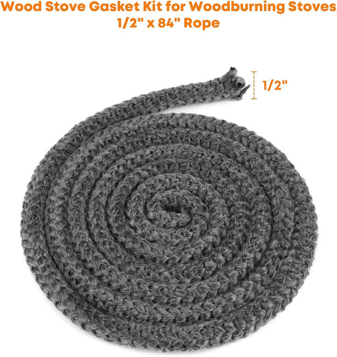 Stanbroil 1/2" x 84" Wood Stove Gasket - Graphite Impregnated Fiberglass Rope Seal and High-Temperature Cement Gasket