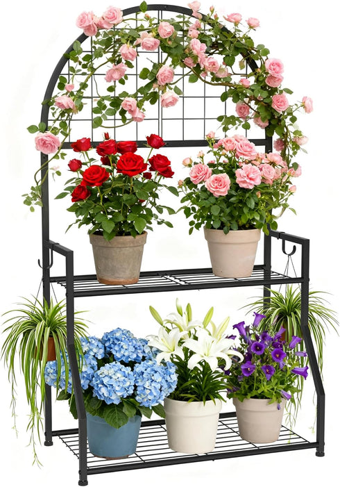 VGMiu 2 Tier Plant Stand Indoor Outdoor, Metal Plant Display Stand Plants