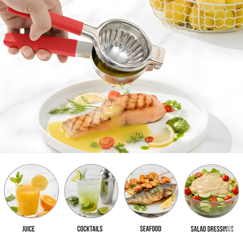 43DNG Stainless Steel Lemon Squeezer Citrus Juicer Large Bowl, Heavy-Gauge Steel, Long Textured Non-Slip Handles Large
