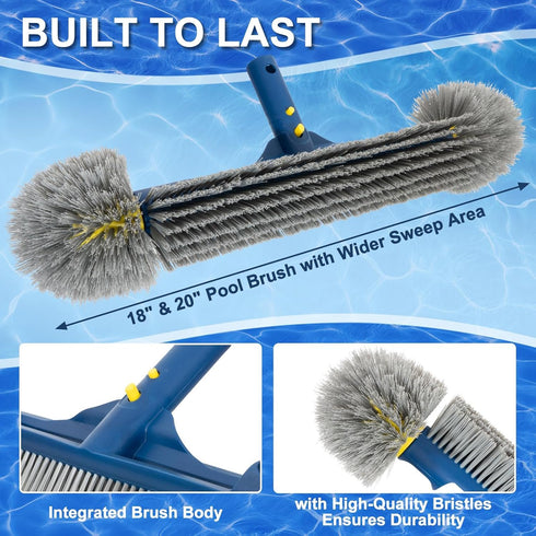 18 20 2 1 POOLAZA & Pool Brushes with Round Ends, Detachable Pool Brushes for Cleaning Pool Walls & Tiles, in Pool