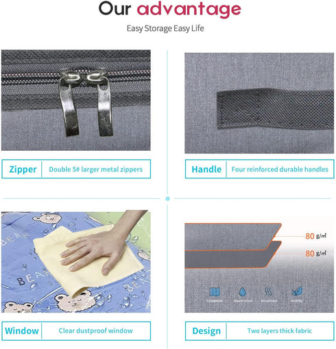 Onlyeasy Foldable Underbed Bags 2 Pack, Breathable Zippered Organizer for Blankets Clothes with Clear Window