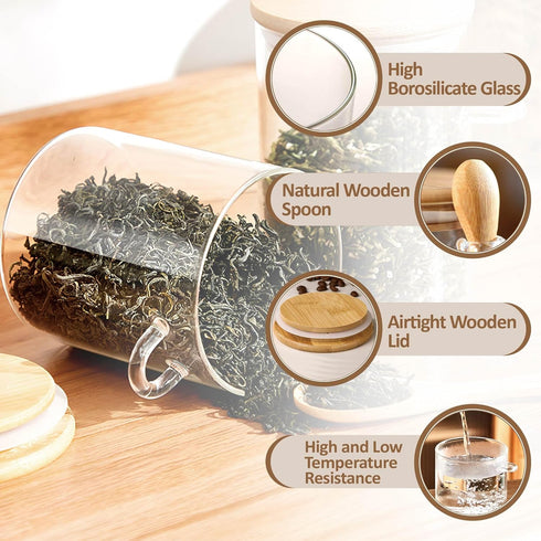 15 oz/450 ml Glass Storage Canister with Airtight Lid - Cute Decorative Container Jar with Wooden Spoon for Coffee,