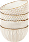 KooK Ceramic Cereal Bowls Set of 4, Embossed for Yogurt, Dessert, and Poke, Microwave & Dishwasher Safe, Cream