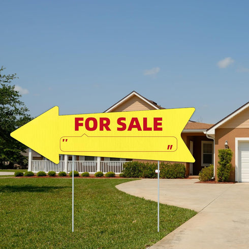 Yellow Arrow Yard Signs, 16 x 5 Inches, Double Sided Outdoor Estate Sale Signs, Plastic, 3 Pack with Stakes