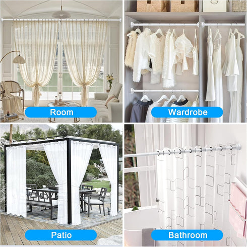 TEECK Adjustable Spring Tension Shower Curtain Rod, 27-76 inch, Never Rust Anti-Slip for Bathroom, Easy to Use, White