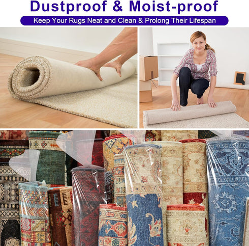 Rug Storage Bag, Pack of 3 for Rolled Rugs up to 6'x 9', Clear Plastic Bag for Moving and Packing