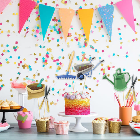 WPCTYQ Summer Supplies.Set 15 Garden Tool Theme Centerpiece Sticks, Birthday Table Toppers,Gardening Tool Birthday