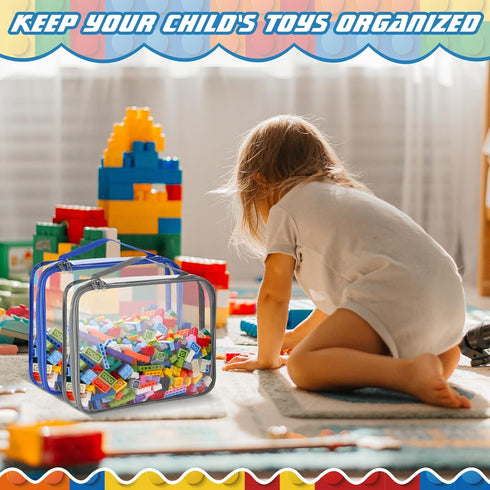 Sanwuta 6 Packs Waterproof Toy Storage Bags, PVC Organizing Bags with Zipper for Board Games, Building Blocks, Puzzles,