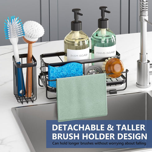 Trendy Sink Caddy Kitchen Organizer, Sponge Holder with Drain Tray, Rustproof Non-Slip Dish Soap Dispenser Rack (Matte