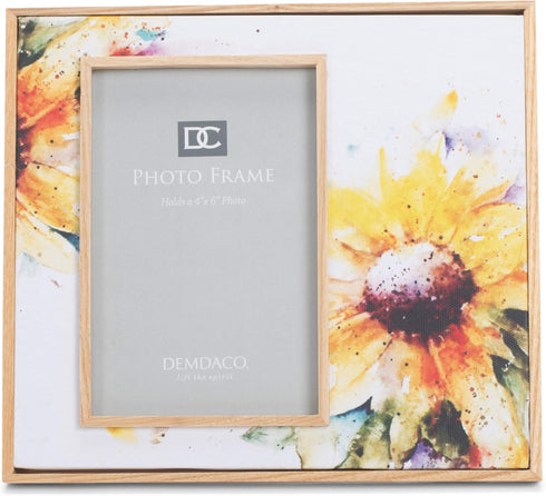 DEMDACO Dean Crouser Sunflower Yellow Flower Wall Art, Holds 4 x 6 Photo in 8.75 x 7.75 Wood Frame