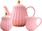Jusalpha Porcelain Tea Set- Pink Teapot and Creamer Sugar Bowl Set, TW