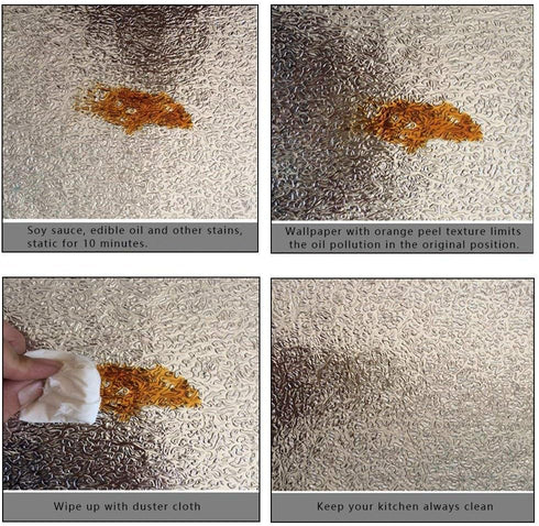 Kitchen Backsplash Sticker, Aluminum Foil Orange Peel Texture Wallpaper, Waterproof Removable DIY
