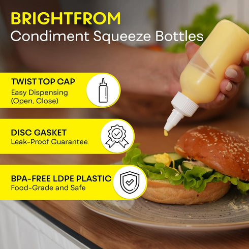 4 OZ Pack 2 BRIGHTFROM Condiment Squeeze Bottles - Squirt Empty Bottles, Twist Top Cap, Leak Proof - Great for Ketchup