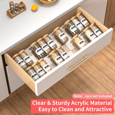 Baker Boutique 2-Tier 2-Pack (11''-22'') Non-Slip Spice Drawer Organizer, Checkered Frosted Clear Acrylic, Expandable