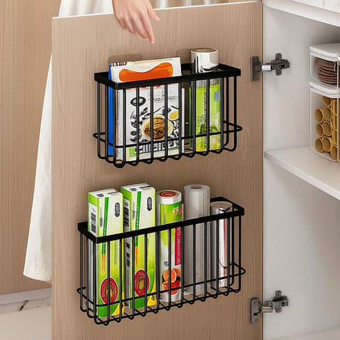 FHJP 2 Pack, 2 Cabinet Door Organizer Basket Foil and Plastic Wrap Organizer with Sponges, Lid Organizers Inside