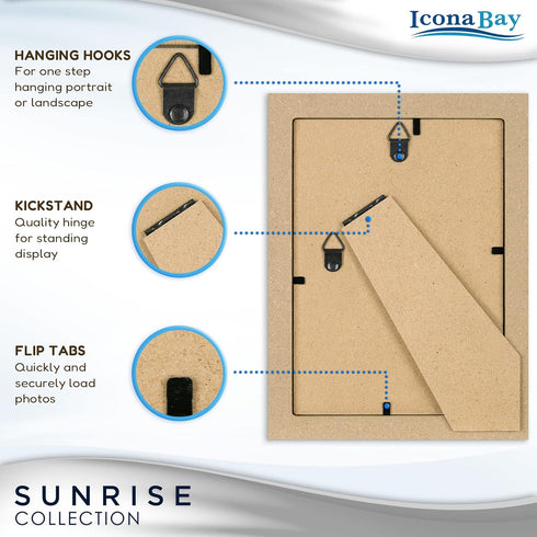 Icona Bay 5x7 Mat to 4x6 Ash Brown Picture Frame - Solid One-Piece Wood Composite, Modern Farmhouse Design
