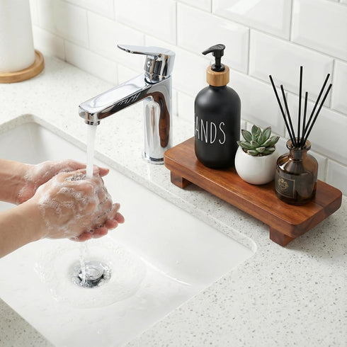 9.8x4 Inches, 100% Counter Acacia Wood Pedestal Soap Stand Solid Wood Riser, Rustic Candle Plant Holder, Soap Dish