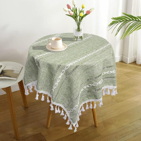 36''x36'', Summer Boho Small Square Tablecloth Sage Green Linen Coffee Table Cover, Spring Nightstand Cover Top, End