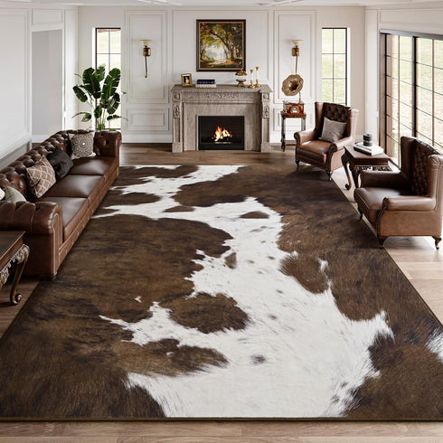 DweIke Cow Print Rugs for Living Room, 4x6 Soft Brown Faux Animal