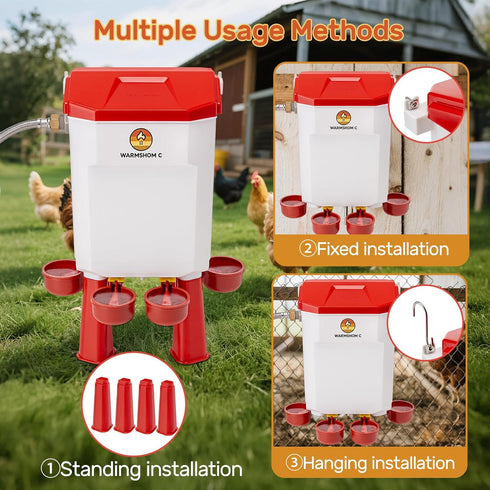 WARMSHOMIC Automatic Chicken Waterer,Float-Controlled Large Watering System with Stainless Steel Metal Hose,Suitable