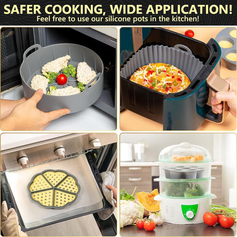 EM 5-Pack Air Fryer Silicone Liners - Includes Silicone Mitts, Egg Bites Tray & More for 3-5 Quart Fryers