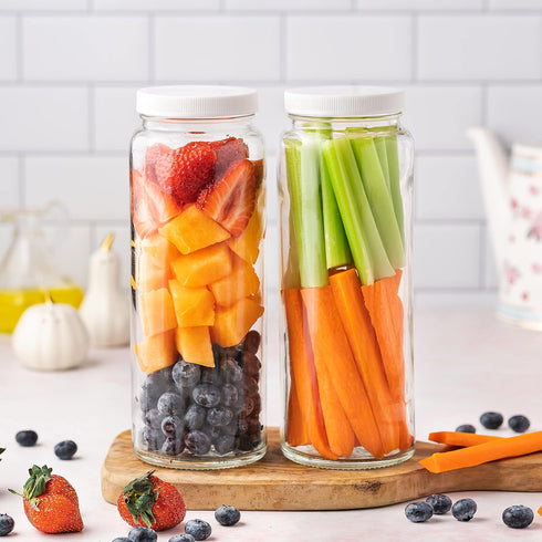 Set 32 oz 4 Pack All About Juicing Glass Bottles - Jars, Wide Mouth with Lids for Juice, Smoothies, Water, Milks