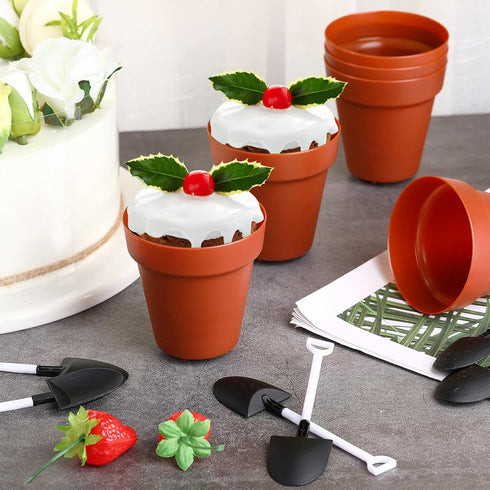 50 Pack Patelai Flower Pot Dessert Cups with Shovel Spoons Plastic Cake Desserts Cups for Farmers Market Construction
