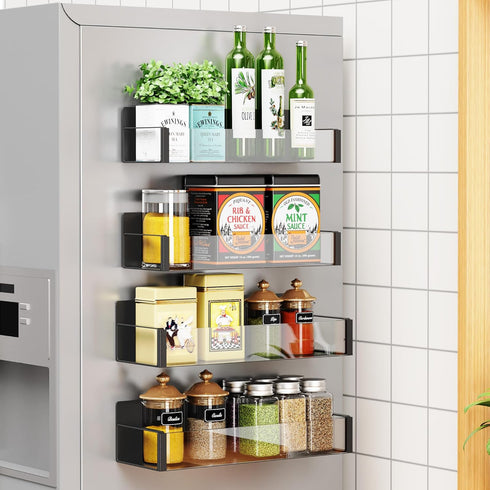 2/3/4 Pack Vetacsion Moveable Fridge Magnetic Spice Racks,Metal Black/White (Clear)