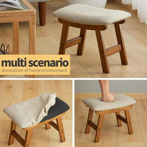 Furshus Foot Stool Ottoman Foot Rest Under Desk,Small Stool for Living Room, Bedroom and Kitchen (Brown Legs - Beige