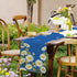 Summer 13x90 Inch Spring Daisy Floral Table Runner Bees Burlap Table Runners, Charming Blue Flowers Seasonal Coffee