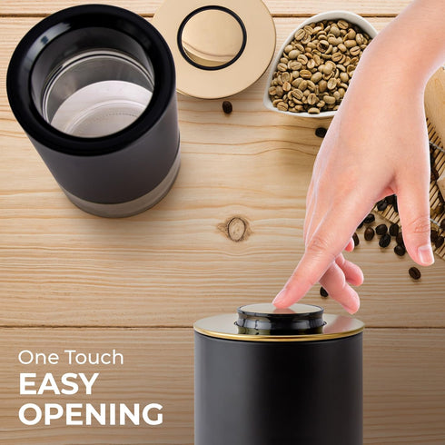 Kaffe Glass Coffee Canister (8oz) with Airtight Lid, BPA Free Glass & Stainless Steel Kitchen Storage Container