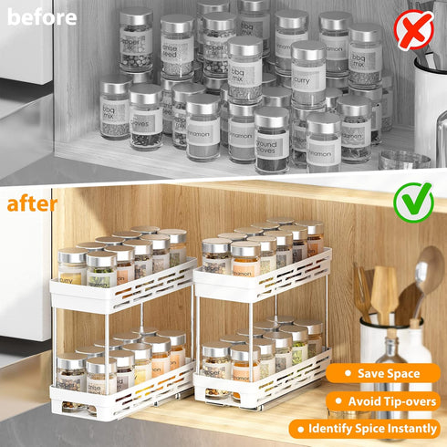 DABIGE 2 Pack Need:12'' Highx11'' Deepx5'' 10 Tier-2Tier, Pull Out Spice Rack Organizer for Cabinet, Slide Out Spice