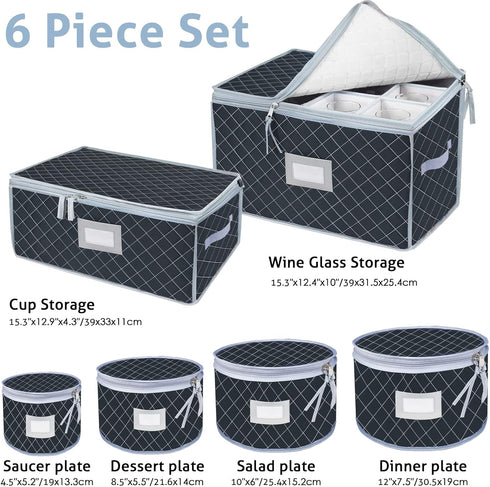 VERONLY China Dinnerware Storage Containers Set, Quilted Box Bins with Dividers for Cups, Plates, Stemware, Moving Set