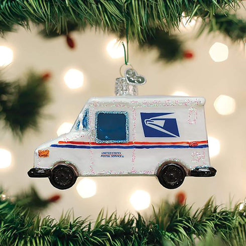 Old World Christmas Ornaments, USPS Mail Truck Glass Blown Ornaments for Christmas Tree