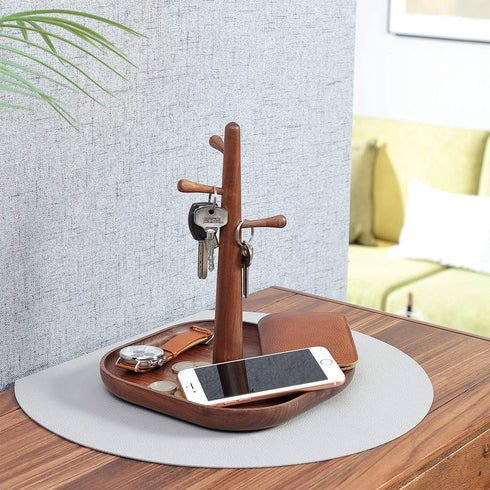 C-Joy Wood Handmade Wooden Key Holder - Decorative Key Rack for Entryway, Jewelry Key Stand Organizer (Walnut)