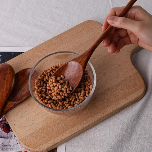 HANSGO 6PCS Long Handle Wooden Spoons - 10/12/14 Inch Japanese Style Cooking Utensil for Serving