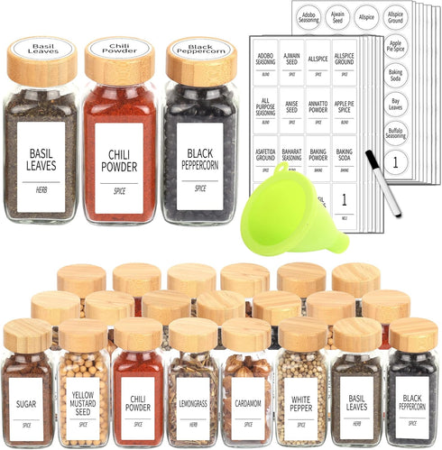 SWOMMOLY 24 Glass Spice Jars with 366 Labels, 6 oz Spice Jars